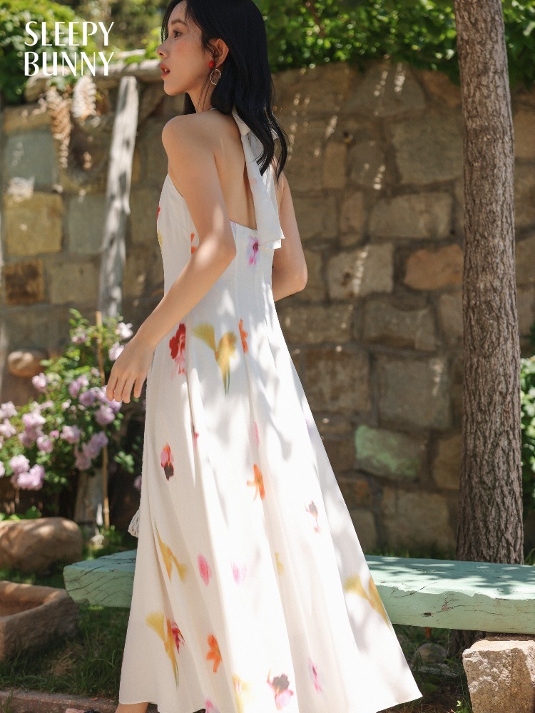 Midi Skirt Floral - Kadınlar İçin Tatil Stili Halter Yaka