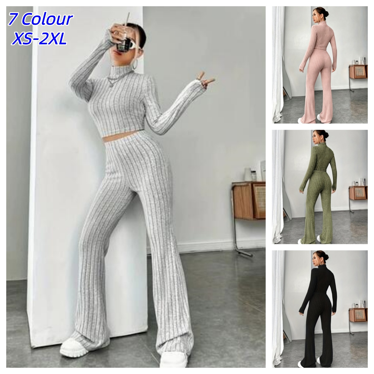 Crop Top Crochet - Kadın Eşleşen Örme 2 Parça Bodycon