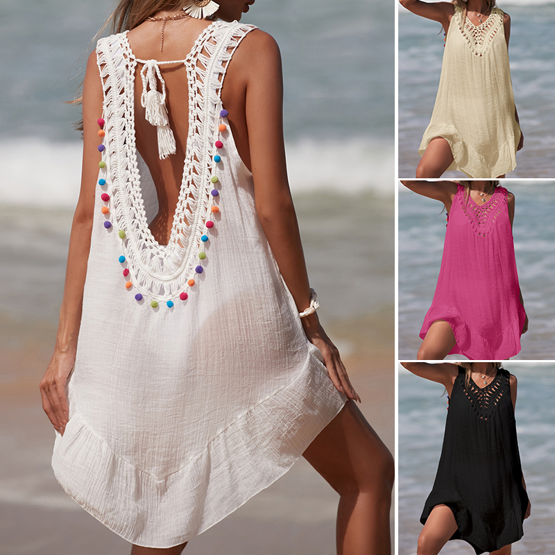 Cover Up Kaftan - Kadın V Yaka Backless Kısa Elbise