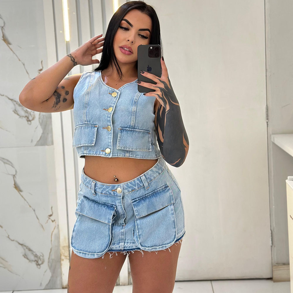 Shorts Denim Frayed - 2026 Yeni Kadın Denim Etek Takımı