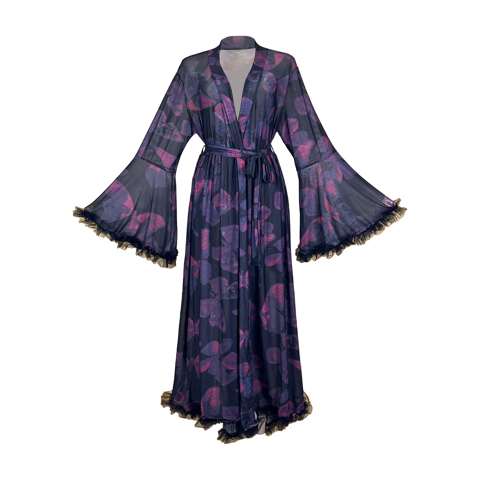 Kimono Sheer Floral - Yazlık Şeffaf Baskılı File Bornoz Çiçek