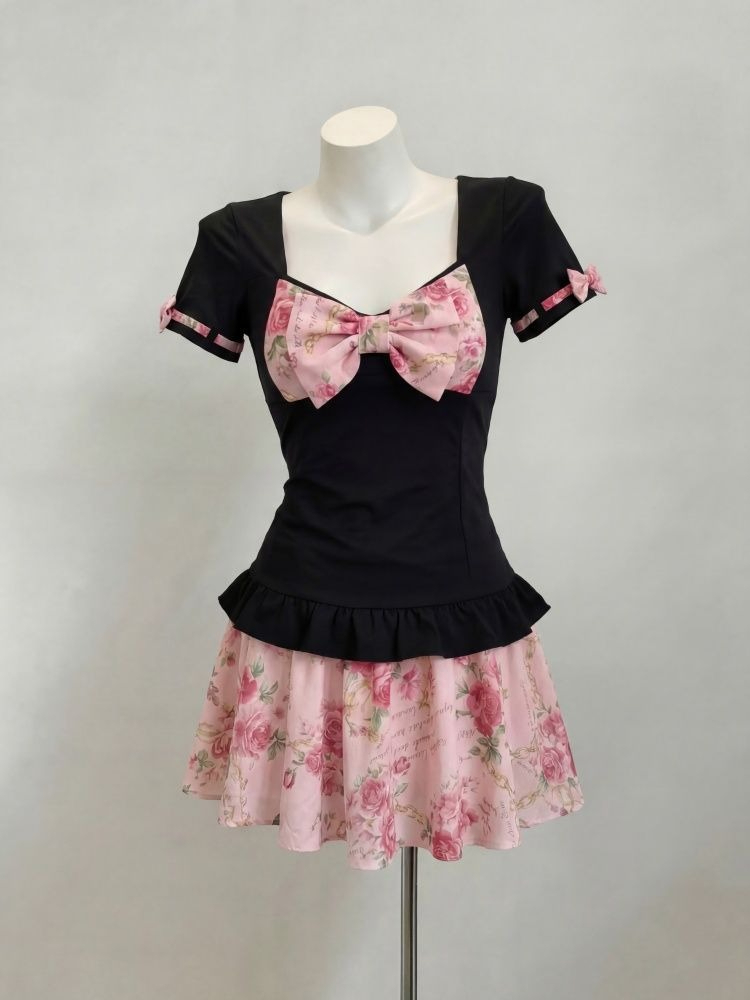 Romper Floral Print - Kadınlar İçin Tatlı Çiçek Baskılı İki