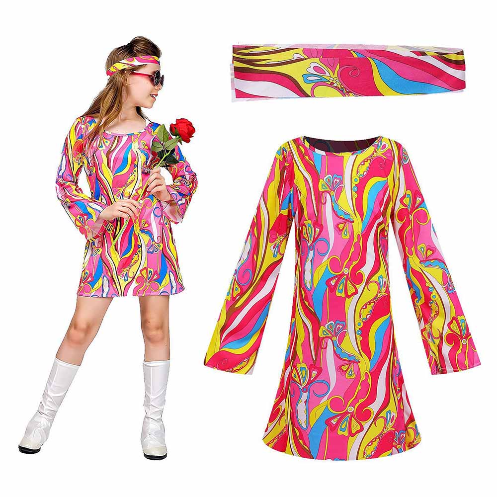 Romper Floral Print - Retro 70'ler Hippi Elbisesi ve Saç