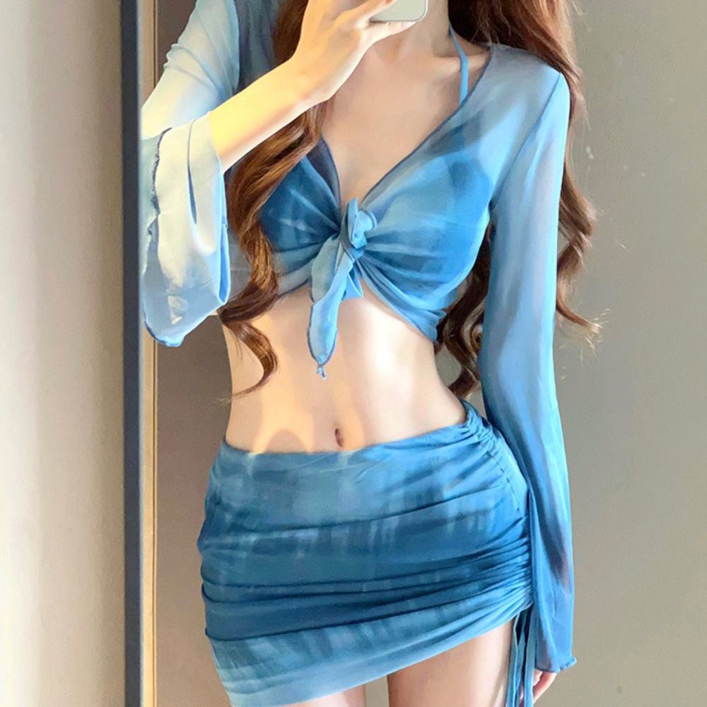 Mavi Renkli Tie Dye Bikini Tak - Swimsuit Bikini Ruched incelemesi ve fiyatı