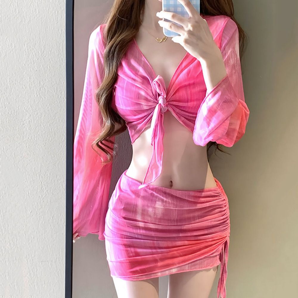 Mavi Renkli Tie Dye Bikini Tak - Swimsuit Bikini Ruched incelemesi ve fiyatı