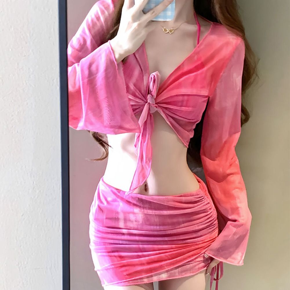 Mavi Renkli Tie Dye Bikini Tak - Swimsuit Bikini Ruched incelemesi ve fiyatı