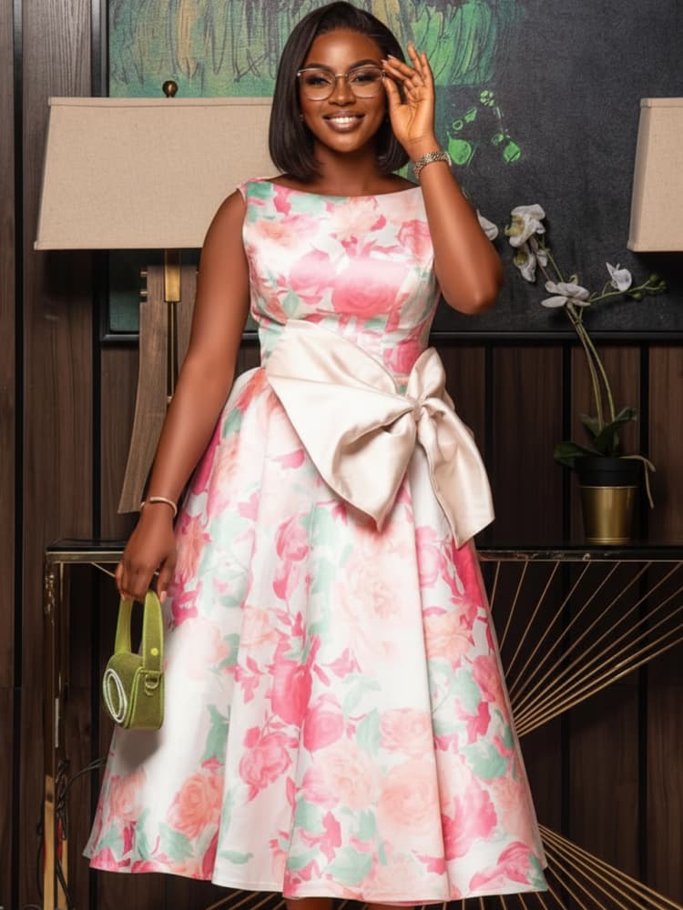 Büyük Beden Yuvarlak Yaka Kols - Midi Skirt Floral incelemesi ve fiyatı