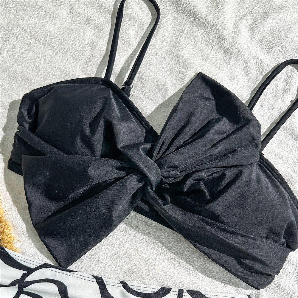 Seksi Siyah Önü Büyük Fiyonklu - Swimsuit Bikini Ruched incelemesi ve fiyatı