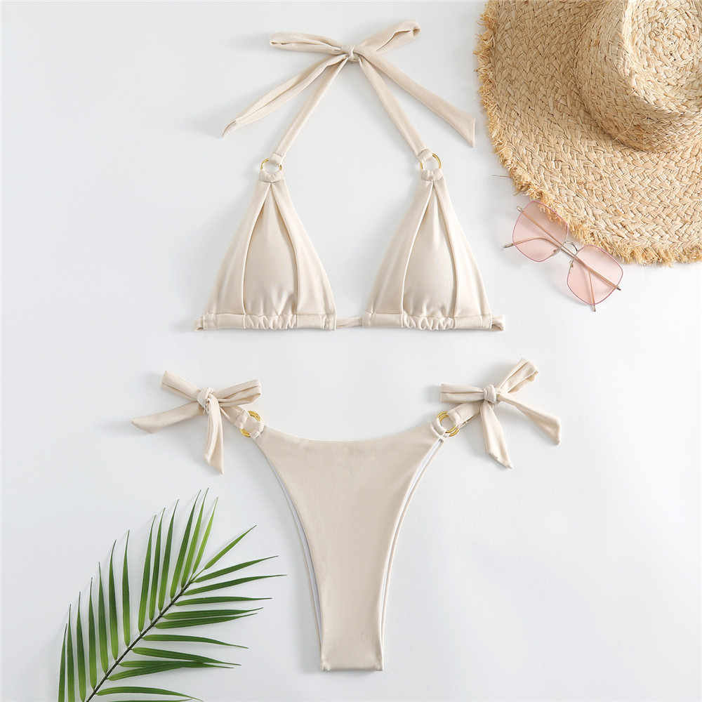Beyaz Büzgülü Fiyonklu Örgülü  - Swimsuit Bikini Ruched incelemesi ve fiyatı