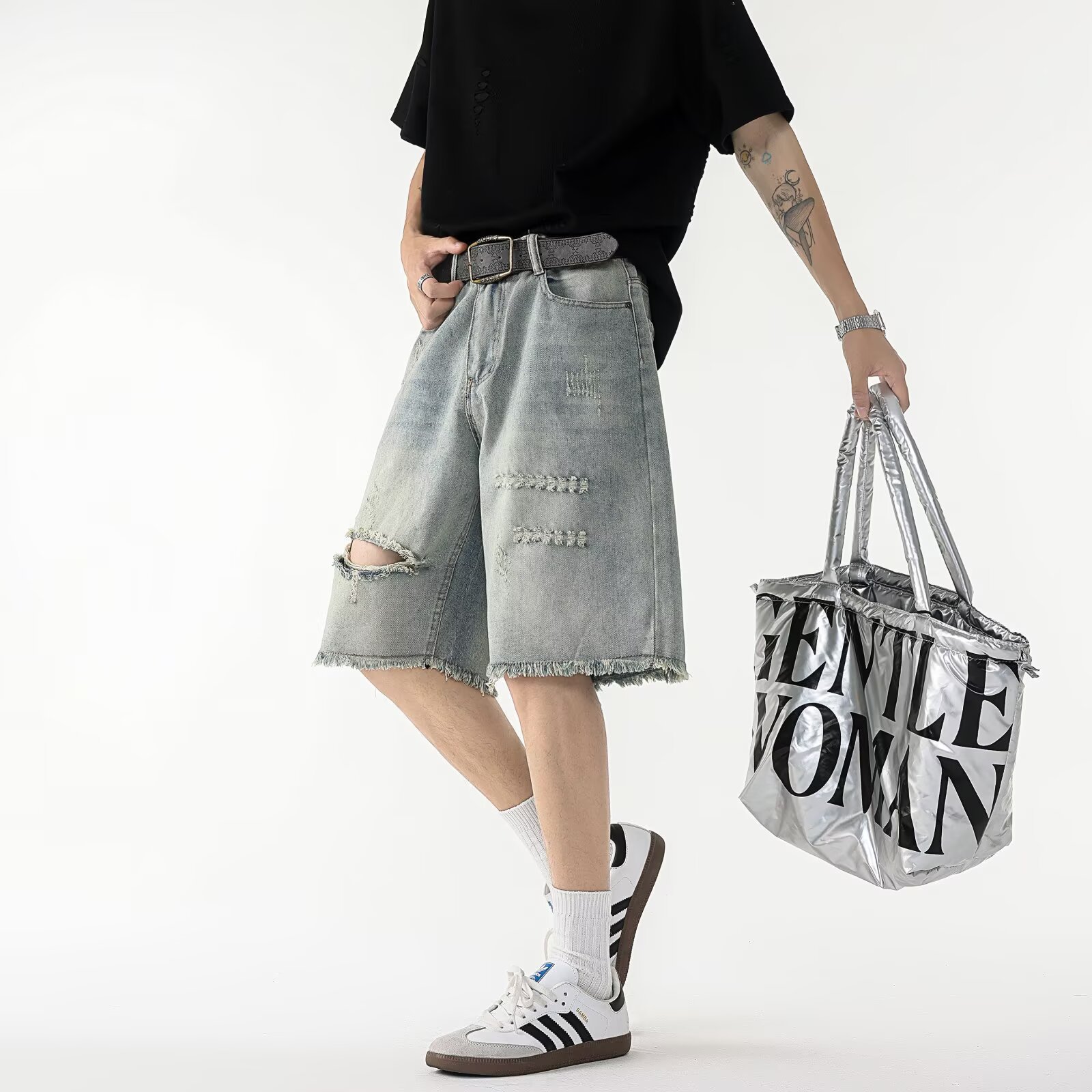 Erkekler İçin Yırtık Eskitilmi - Shorts Denim Frayed incelemesi ve fiyatı