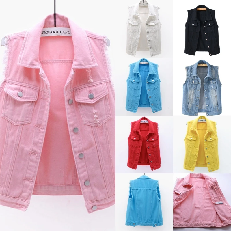 Çok renkli kot yelek Ceket Kad - Shorts Denim Frayed incelemesi ve fiyatı