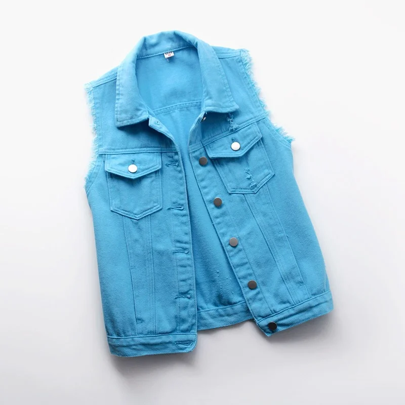 Çok renkli kot yelek Ceket Kad - Shorts Denim Frayed incelemesi ve fiyatı